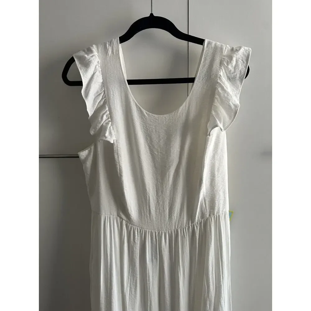 CeCe NWT XL White Maxi Dress Bow Back Coastal Resort Bridal Shower Dress - Picture 8 of 14